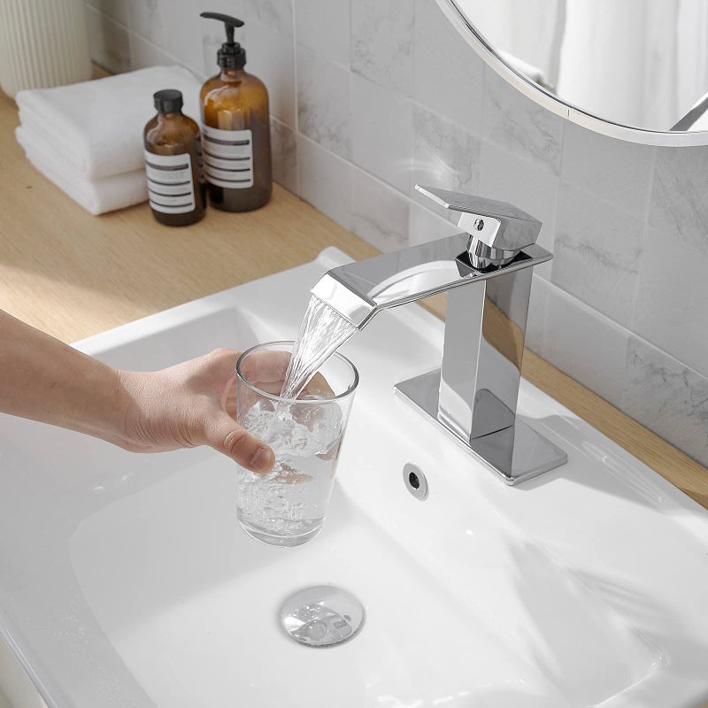 BATHLAVISH Chrome Bathroom Faucet, Modern Bathroom Faucet, Bathroom Sink Faucet 1 Hole, Waterfall Spout Single Handle Polished Chrome Vanity Lavatory RV with Pop Up Drain Parts with Overflow - Image 4